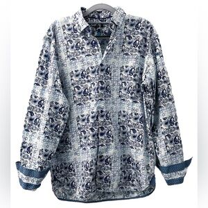 Luchiano Visconti Men’s Paisley Button Down Shirt Blue White Size Large